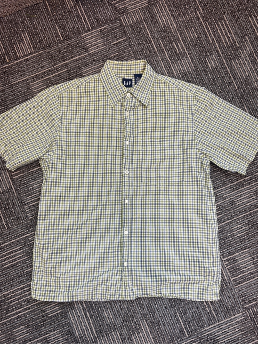 GAP Short-Sleeve Button-Down Check Shirt in Green and Blue